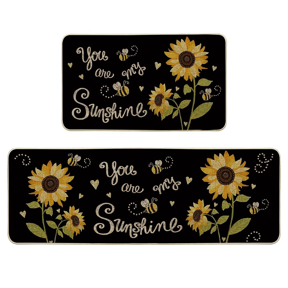 Artoid Mode Bee Sunflower Spring Kitchen Mats Set of 2, Summer You are My Sunshine Home Decor Low-Profile Kitchen Rugs for Floor - 17x29 and 17x47 Inch