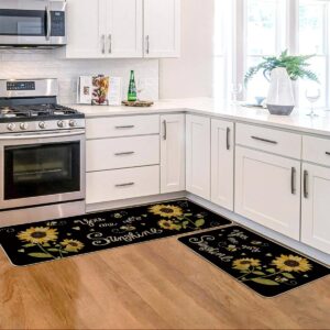Artoid Mode Bee Sunflower Spring Kitchen Mats Set of 2, Summer You are My Sunshine Home Decor Low-Profile Kitchen Rugs for Floor - 17x29 and 17x47 Inch