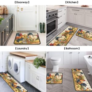 OUXIOAZ Rooster Kitchen Rugs and Mats Non Skid Washable Absorbent Microfiber Kitchen Mat for Floor, Kitchen Mat Set of 2 Rooster Kitchen Decor Stain Resistant 17"x47"+17"x30"