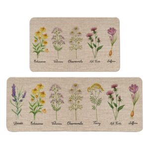 spring floral decorative kitchen mats set of 2, non-slip absorbent rug comfort standing runner mats washable floor mat seasonal mat for kitchen - 17x29 and 17x47 inch multi color