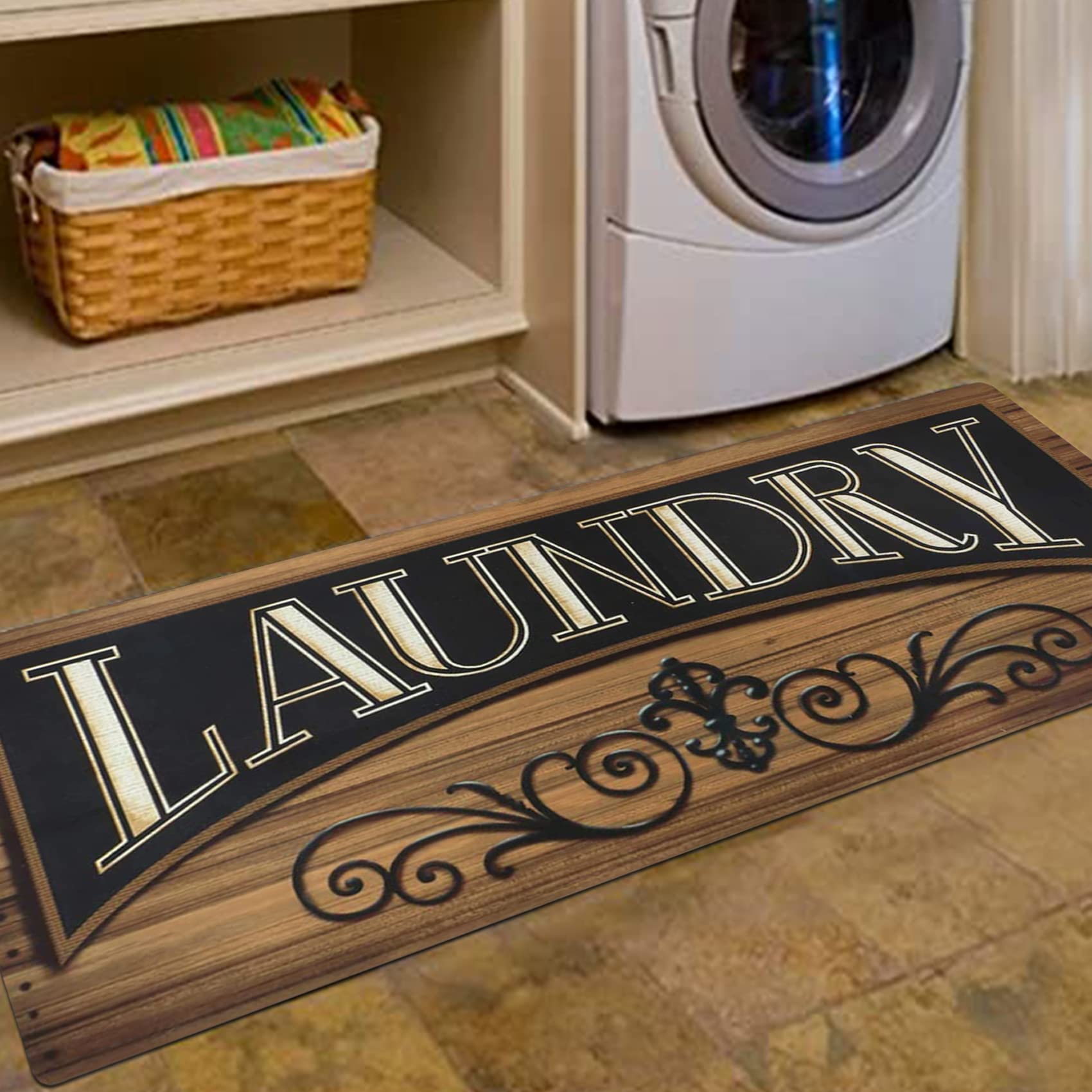 Cekene Laundry Room Runner Rug Non-Slip Rubber Laundry Floor Mat Durable Washable Mats for Washhouse Kitchen Doormat Farmhouse Decor 20x59 inch