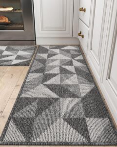 dexi kitchen mats for floor hallway non skid washable rugs set,20"x32"+20"x47", grey