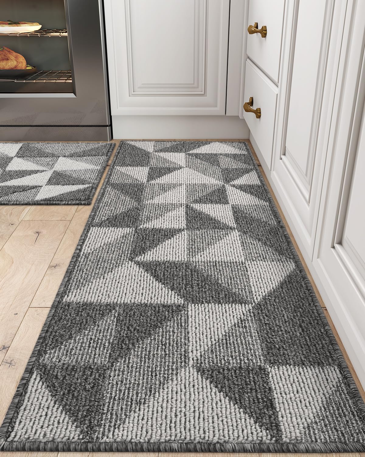 DEXI Kitchen Mats for Floor Hallway Non Skid Washable Rugs Set,20"x32"+20"x47", Grey