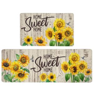 sunflower kitchen mats 2pcs sunflowers theme farmhouse decor anti fatigue kitchen rugs vintage rubber backing kitchen rug and mat set for kitchen sink laundry room office, 17.3" x28" + 17.3" x 47"