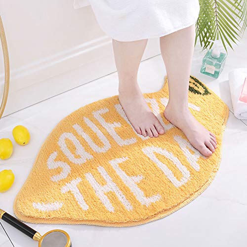 Flocking Fruit Lemon Shape Rug Home Entrance Mat Bedroom Bathroom Door Non-Slip Carpet Absorbent Foot Mat - Lemon, 18.1"x29.9"