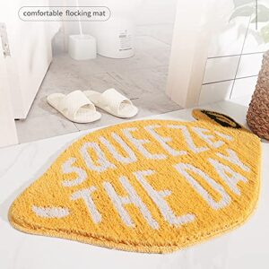 Flocking Fruit Lemon Shape Rug Home Entrance Mat Bedroom Bathroom Door Non-Slip Carpet Absorbent Foot Mat - Lemon, 18.1"x29.9"