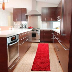 Red Rug for Kitchen Shaggy Chenille Rugs 2 Pieces Set Non Slip Washable Absorbent Runner Rug Set/Kitchen Rugs and Mats/Floor Mat/Entryway Rug/Bath Rug 24x 16 in + 47x 16 in