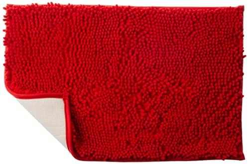 Red Rug for Kitchen Shaggy Chenille Rugs 2 Pieces Set Non Slip Washable Absorbent Runner Rug Set/Kitchen Rugs and Mats/Floor Mat/Entryway Rug/Bath Rug 24x 16 in + 47x 16 in