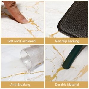 BAOERYAA Kitchen Mats and Rugs Anti Fatigue Cushioned Marble Kitchen Mat Non-Skid & Waterproof White and Gold Kitchen Accessories Comfort Standing Desk Mat Kitchen Mats for Floor Office, Sink, Laundry