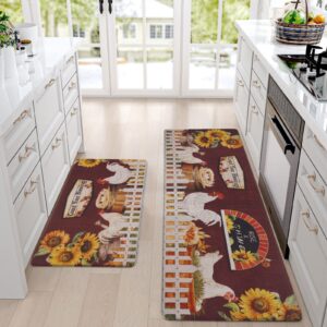 aspmiz farmhouse kitchen mats sets 2 piece, rooster kitchen rugs and mats non skid washable, kitchen floor mats cushioned anti fatigue, floor comfort mats for home & office, 18'' x 48'' + 18'' x 30''