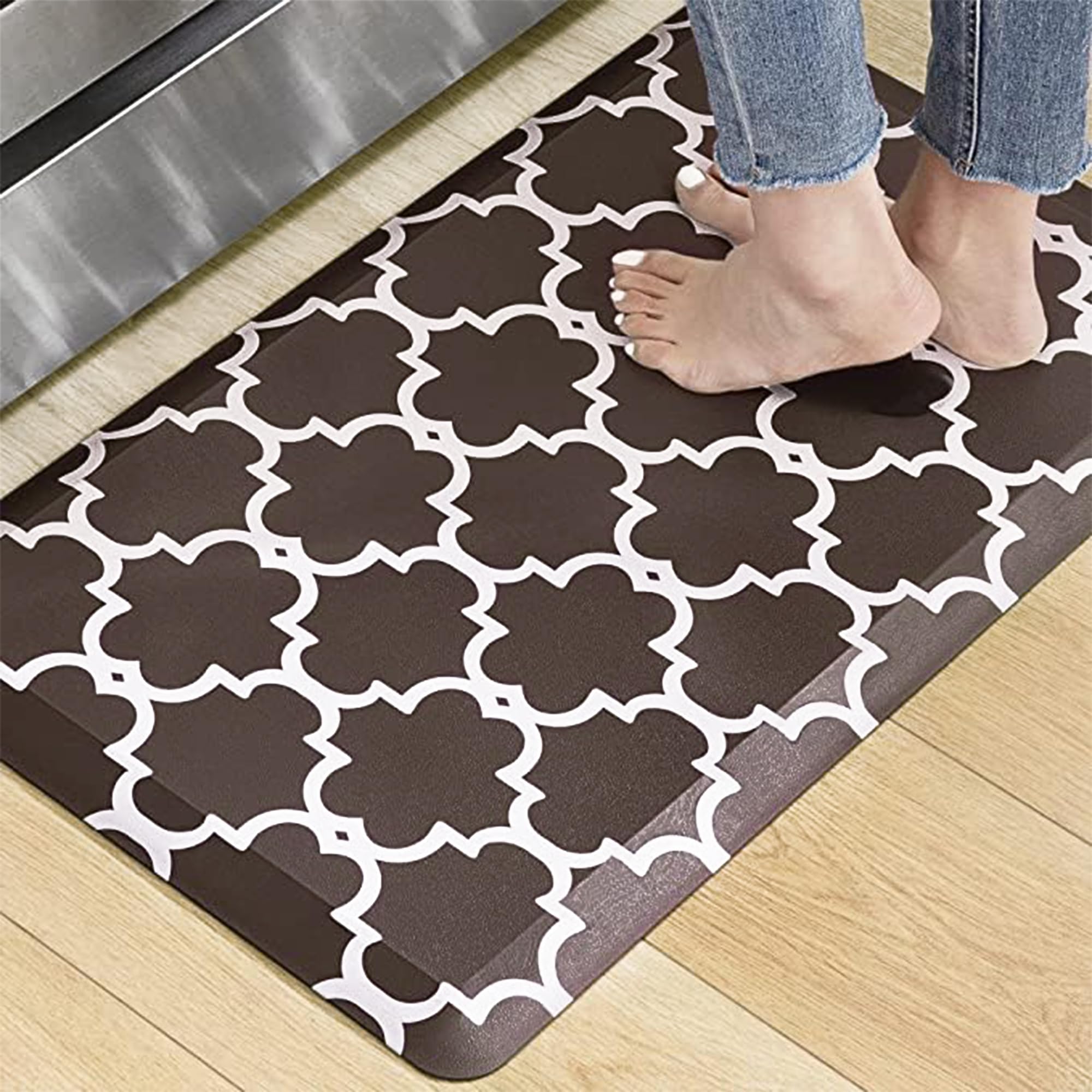 KOKHUB Kitchen Mat,1/2 Inch Thick Cushioned Anti Fatigue Waterproof Kitchen Rug, Comfort Standing Desk Mat, Kitchen Floor Mat Non-Skid & Washable for Home, Office, Sink,17.3"x28"- Brown