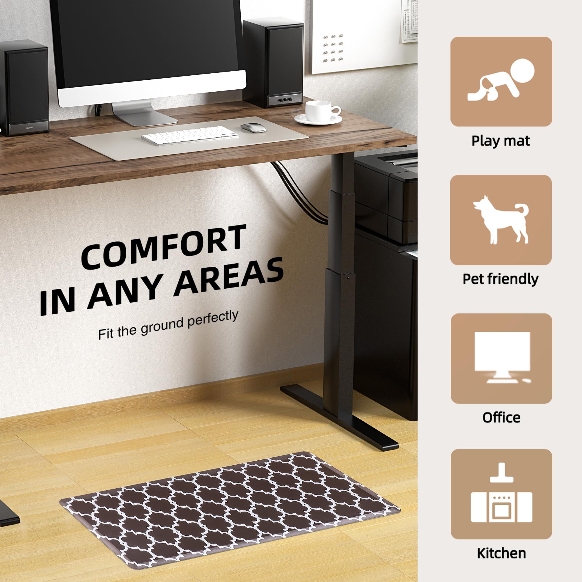 KOKHUB Kitchen Mat,1/2 Inch Thick Cushioned Anti Fatigue Waterproof Kitchen Rug, Comfort Standing Desk Mat, Kitchen Floor Mat Non-Skid & Washable for Home, Office, Sink,17.3"x28"- Brown