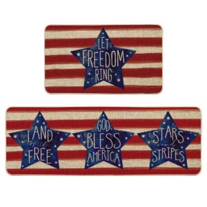 artoid mode stripes let freedom ring kitchen mats set of 2, 4th of july patriotic liberty - 17x29 and 17x47 inch