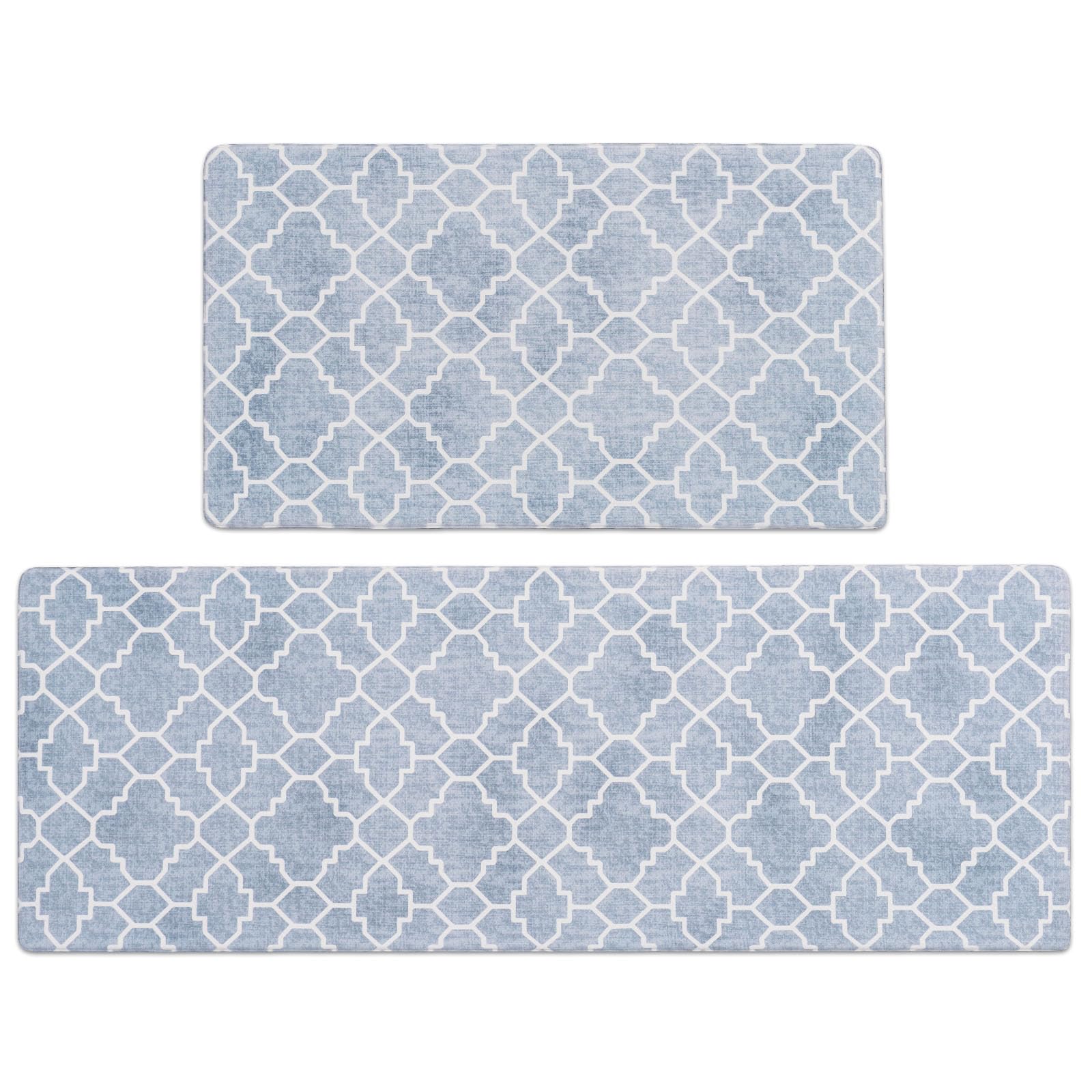 FRESHMINT Kitchen Mat Set of 2, Anti-Fatigue Cushioned Kitchen Mats for Floor, Waterproof Non Slip Comfort Standing Mat, Boho Kitchen Rug for Kitchen Decor, Sink, Office, 17"x30"+17"x47", Lake Blue