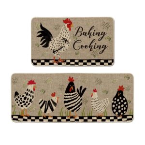 artoid mode baking cooking chicken rooster kitchen mats set of 2, home decor low-profile kitchen rugs for floor - 17x29 and 17x47 inch