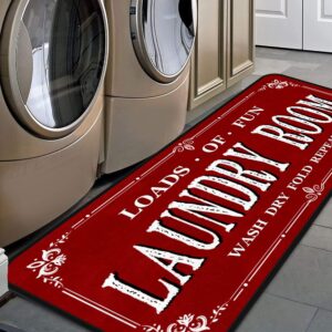 grtarany laundry room rug runner 39 x 20 inch non slip waterproof farmhouse kitchen floor mat bath area rugs for home decor accessories red