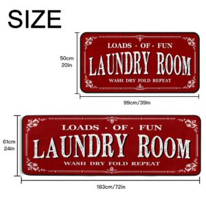 GRTARANY Laundry Room Rug Runner 39 x 20 Inch Non Slip Waterproof Farmhouse Kitchen Floor Mat Bath Area Rugs for Home Decor Accessories Red