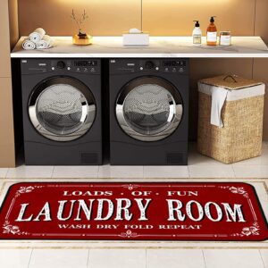 GRTARANY Laundry Room Rug Runner 39 x 20 Inch Non Slip Waterproof Farmhouse Kitchen Floor Mat Bath Area Rugs for Home Decor Accessories Red