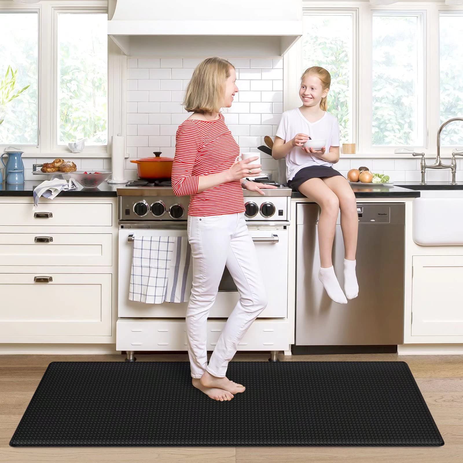 Oakeep Kitchen Mat Anti Fatigue Cushioned Mats for Floor Runner Rug Padded Kitchen Mats for Standing, 17"x59", Black