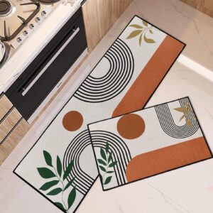 tayney mid century boho home kitchen rugs and mats non skid washable set of 2, bohemian kitchen mats for floor, abstract geometric kitchen runner rug, modern minimalist kitchen decor