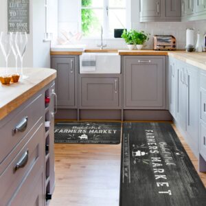 Falflor Farmhouse Kitchen Rug and Mats 2 PCS Cushioned Anti Fatigue Floor Mats Set Non Slip Heavy Duty Comfort Standing Mats for Kitchen Sink Office Standing Desk(Black)