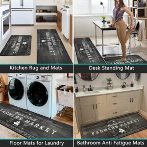 Falflor Farmhouse Kitchen Rug and Mats 2 PCS Cushioned Anti Fatigue Floor Mats Set Non Slip Heavy Duty Comfort Standing Mats for Kitchen Sink Office Standing Desk(Black)