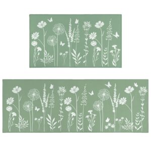 sage green kitchen mat rug set of 2- plant floral butterfly kitchen rugs with runner kitchen decor accessories things, kitchen rug mat- leaves rugs for home kitchen large- 17x30 and 17x47 inch