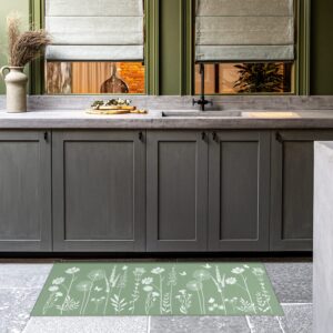 Sage Green Kitchen Mat Rug Set of 2- Plant Floral Butterfly Kitchen Rugs with Runner Kitchen Decor Accessories Things, Kitchen Rug Mat- Leaves Rugs for Home Kitchen Large- 17x30 and 17x47 Inch