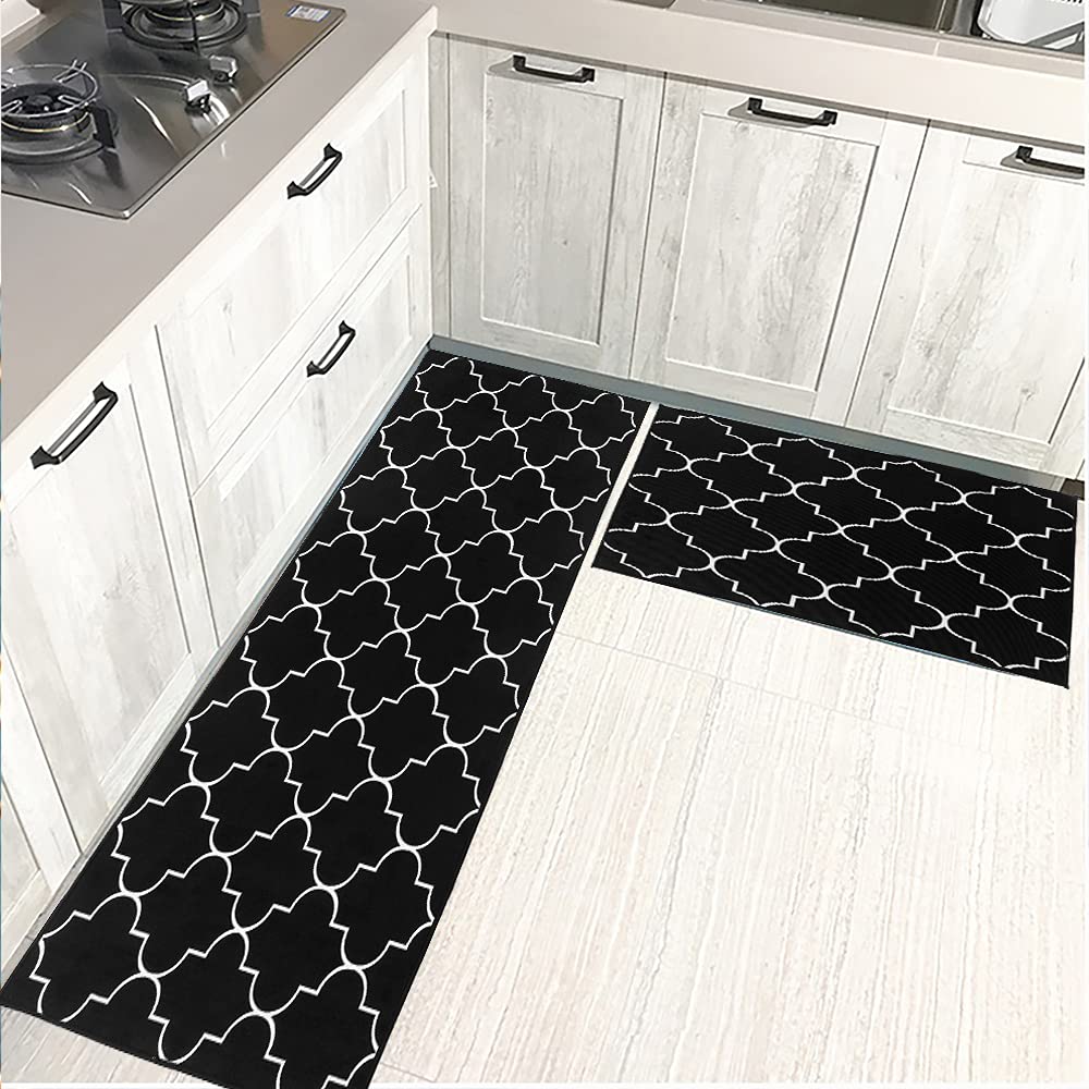 Kitchen Rugs Kitchen Mat Set of 2 Kitchen Rug Non-Slip Kitchen Rugs and Mats 47.3x17.3/31.5x17.3 Inch Floor Mat Doormat Runner Rug for Kitchen, Laundry, Living Room, Bedroom, Bathroom, Front Door