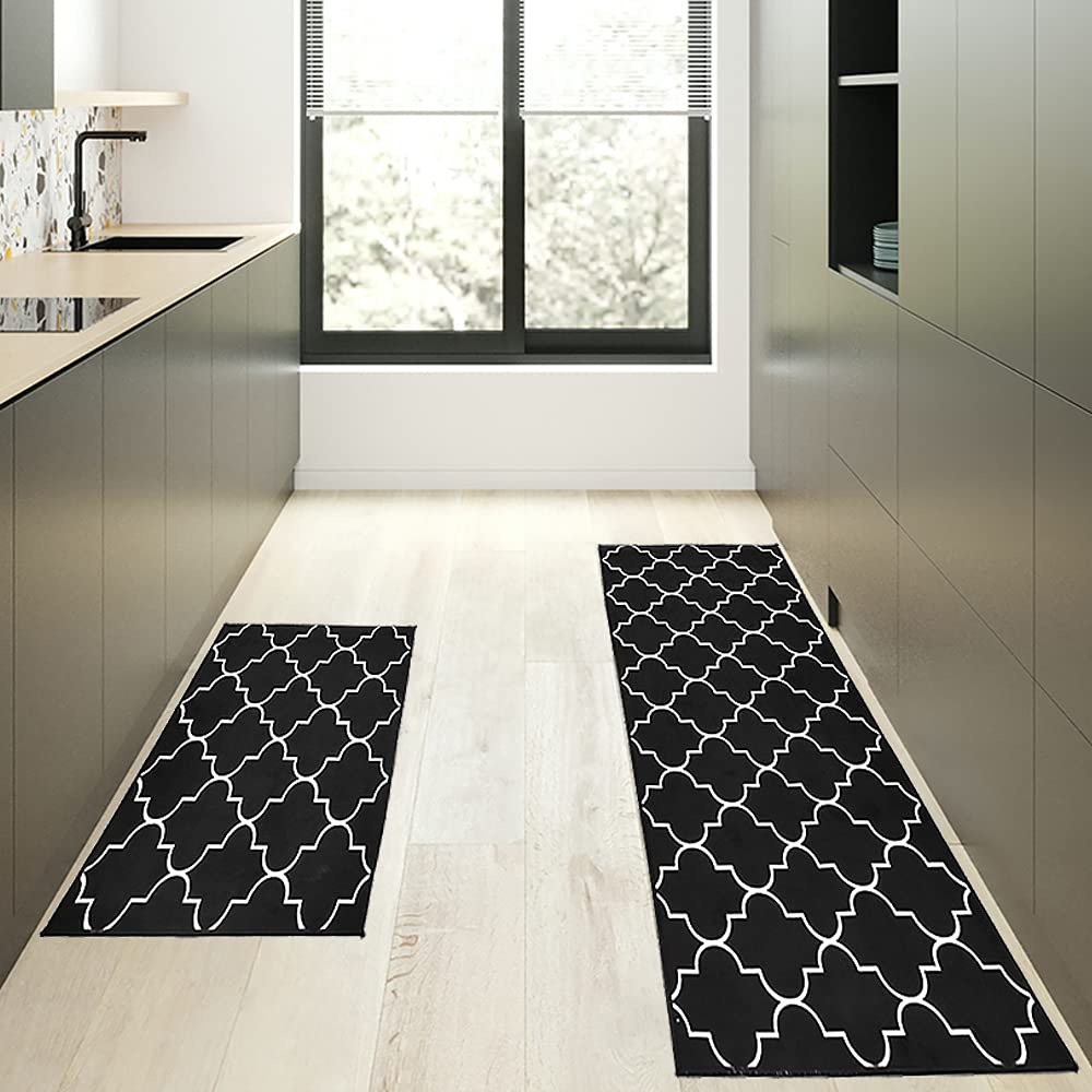 Kitchen Rugs Kitchen Mat Set of 2 Kitchen Rug Non-Slip Kitchen Rugs and Mats 47.3x17.3/31.5x17.3 Inch Floor Mat Doormat Runner Rug for Kitchen, Laundry, Living Room, Bedroom, Bathroom, Front Door