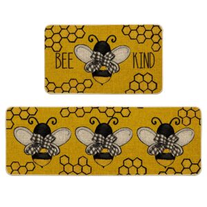 artoid mode yellowe bee kind spring kitchen mats set of 2, summer home decor low-profile kitchen rugs for floor - 17x29 and 17x47 inch