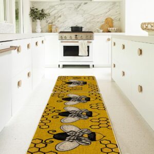 Artoid Mode Yellowe Bee Kind Spring Kitchen Mats Set of 2, Summer Home Decor Low-Profile Kitchen Rugs for Floor - 17x29 and 17x47 Inch