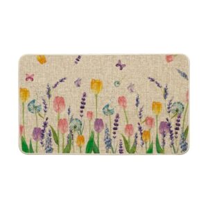 Artoid Mode Tulip Lavender Spring Decorative Doormat, Seasonal Flower Summer Holiday Low-Profile Rug Switch Mat for Indoor Outdoor 17x29 Inch