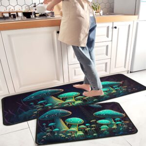 mushroom kitchen rugs and mats non skid washable absorbent stain resistant,durable and easy to clean, kitchen rug set of 2 mushroom kitchen decoration 17 x47+17"x30"