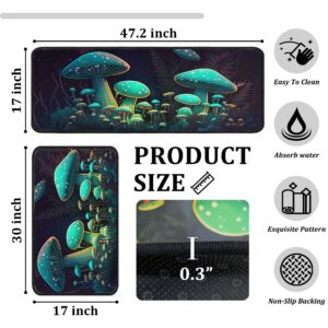 Mushroom Kitchen Rugs and Mats Non Skid Washable Absorbent Stain Resistant,Durable and Easy to Clean, Kitchen Rug Set of 2 Mushroom Kitchen Decoration 17 x47+17"x30"