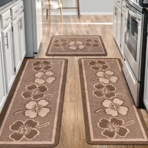 kitchen rugs sets 3 pcs non slip kitchen mats for floor,washable kitchen runner rug,super absorbent kitchen mats for kitchen,bathroom,floor,office,sink(brown,19.7"x47.2"+19.7"x31.5"+19.7" x 59")