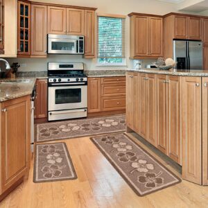 Kitchen Rugs Sets 3 PCS Non Slip Kitchen mats for Floor,Washable Kitchen Runner Rug,Super Absorbent Kitchen mats for Kitchen,Bathroom,Floor,Office,Sink(Brown,19.7"x47.2"+19.7"x31.5"+19.7" x 59")