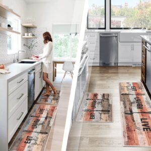 Carvapet Kitchen Mat [2 PCS 17"x48"+17"x24"] Non-Slip Backing Kitchen Rugs and Mats Pattern Printed Farmhouse Decor Washable Kitchen Floor Mat, Brown Orange