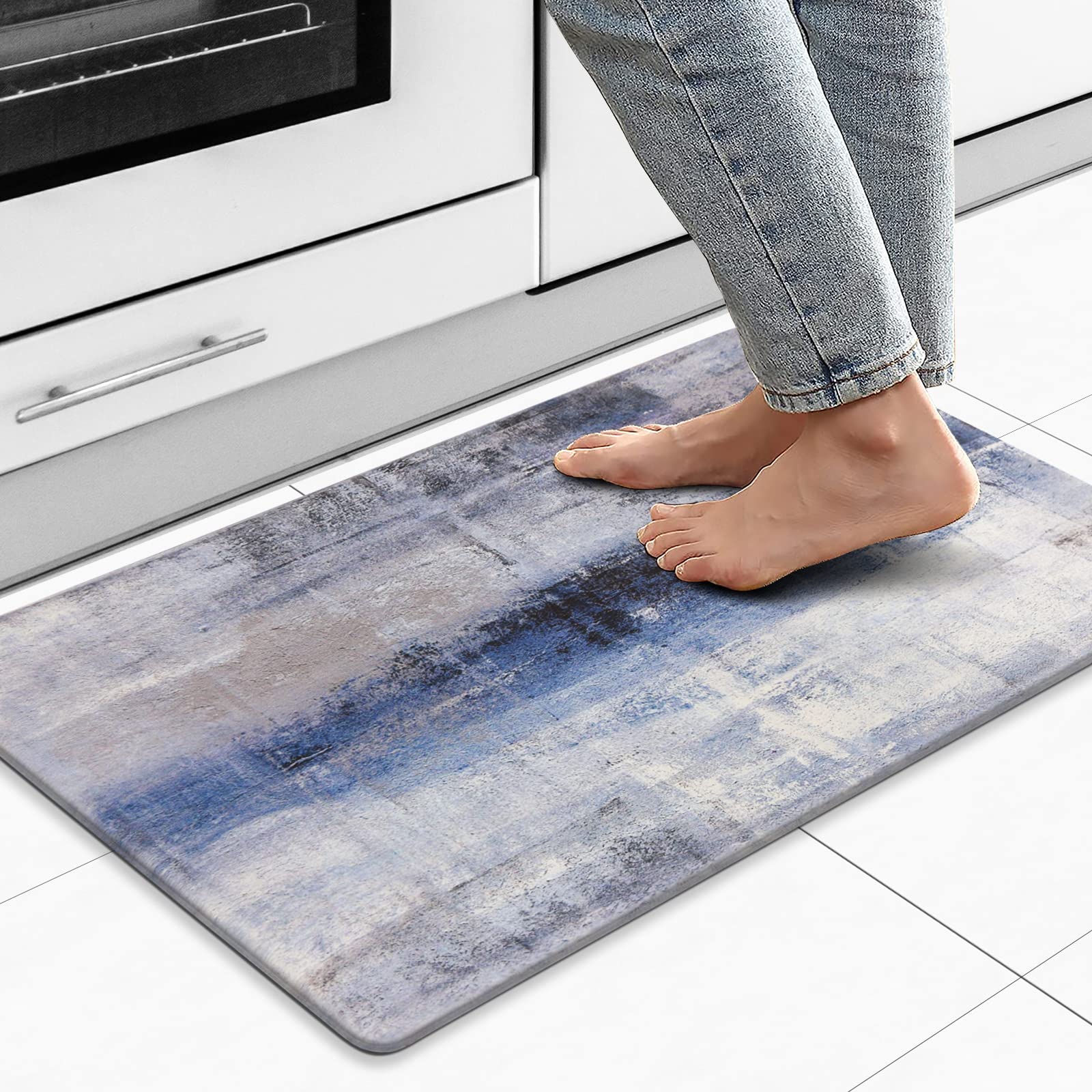 MAYHMYO Kitchen Floor Mat Blue Kitchen Rugs Anti Fatigue Kitchen Floor Mat Cushioned Non Skid Waterproof Kitchen Runner Rug Kitchen Rugs and Mats Memory Foam Kitchen Mats for Floor Laundry Office Sink