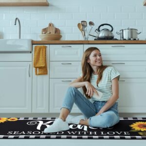 Tatuo Sunflower Kitchen Mat Set of 2 Farm Non Slip Thick Kitchen Rugs and Mats Plaid Waterproof Anti Fatigue Mats for Kitchen Floor Kitchen Rug Runner Standing Mat, 17 x 47 Inch, 17 x 28 Inch