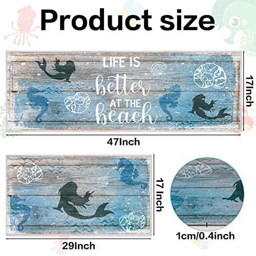 Haull Coastal Kitchen Rugs Set of 2 Ocean Kitchen Mat for Floor Soft Beach Rugs for Home Accessories Decor, 17 x 29 Inches and 17 x 47 Inches, Blue(Mermaid)