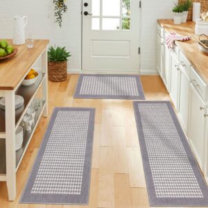 ileading kitchen mat sets 3 piece water absorbent kitchen floor rugs non slip entrance runner rugs farmhouse laundry throw mats machine washable carpet sets for indoormat balcony garage(grey)