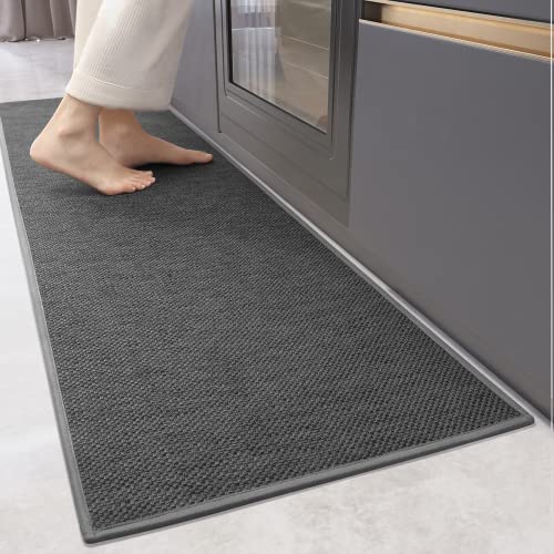 Color&Geometry Kitchen Rugs and Mats Non Slip Washable, Absorbent Kitchen Mats Woven Kitchen Runner Rug Easy to Clean Kitchen Floor Mats for in Front of Sink, Laundry Room, Hallway, 17”x71”, Grey