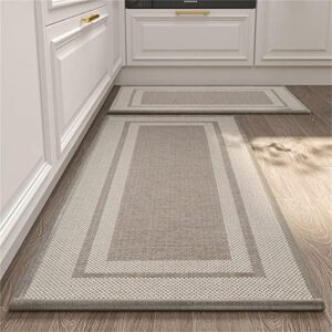 insun 2 piece kitchen mat floor mats set,non slip absorbent washable kitchen rug,linen look kitchen runner rug set in front of sink,beige,20"x31.5"+20"x47"