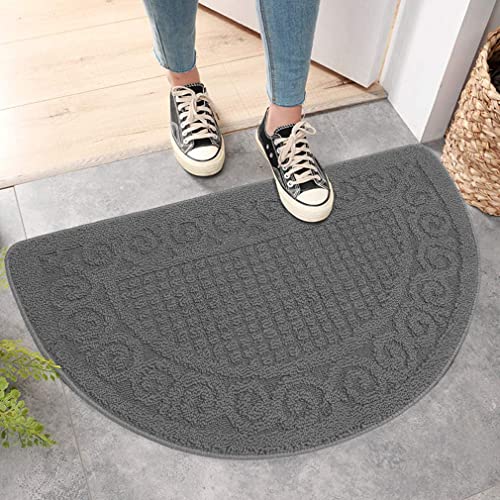 VANZAVANZU Kitchen Rugs, 2 Pack 31"x19" Kitchen Mats, Half Moon Round Kitchen Rugs Carpet, Designed in Latex Anti Skid Absorbent and Machine Washable for Kitchen Doorway Bathroom Floors (Gray)