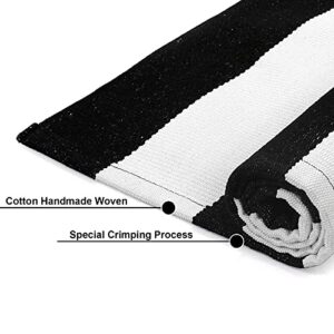 Collive Black and White Outdoor Striped Rug 27.5"x 43", Washable Layered Door Mats Outdoor,Farmhouse Front Porch Rug Decor,Cotton Woven Entryway Rugs for Welcome Mat/Kitchen