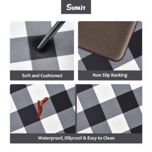 Sunlit Set of 2 Anti Fatigue Kitchen Floor Mat, Non Slip Waterproof Comfort Standing Mat, 0.4 Inch Thick Cushioned Farmhouse Kitchen Rug Runner, White Black Buffalo Check (17"x28"&17"x47")