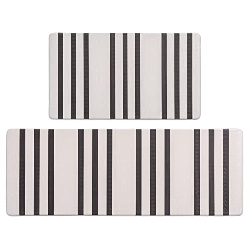 FRESHMINT Farmhouse Stripe Anti-Fatigue Kitchen Mat Set of 2, Cushioned Foam Kitchen Mats for Floor, Waterproof Non Slip Comfort Mat, Modern Kitchen Rug for Kitchen Decor, Sink, Laundry, Office