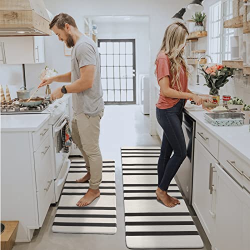 FRESHMINT Farmhouse Stripe Anti-Fatigue Kitchen Mat Set of 2, Cushioned Foam Kitchen Mats for Floor, Waterproof Non Slip Comfort Mat, Modern Kitchen Rug for Kitchen Decor, Sink, Laundry, Office