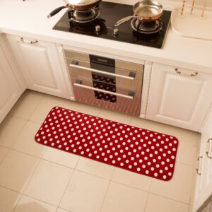 Aboo Kitchen Rugs 2 Pieces Memory Foam Kitchen Mat Non-Slip Red With White Dot (15.7"×23.6" + 15.7"×47.2" Red)